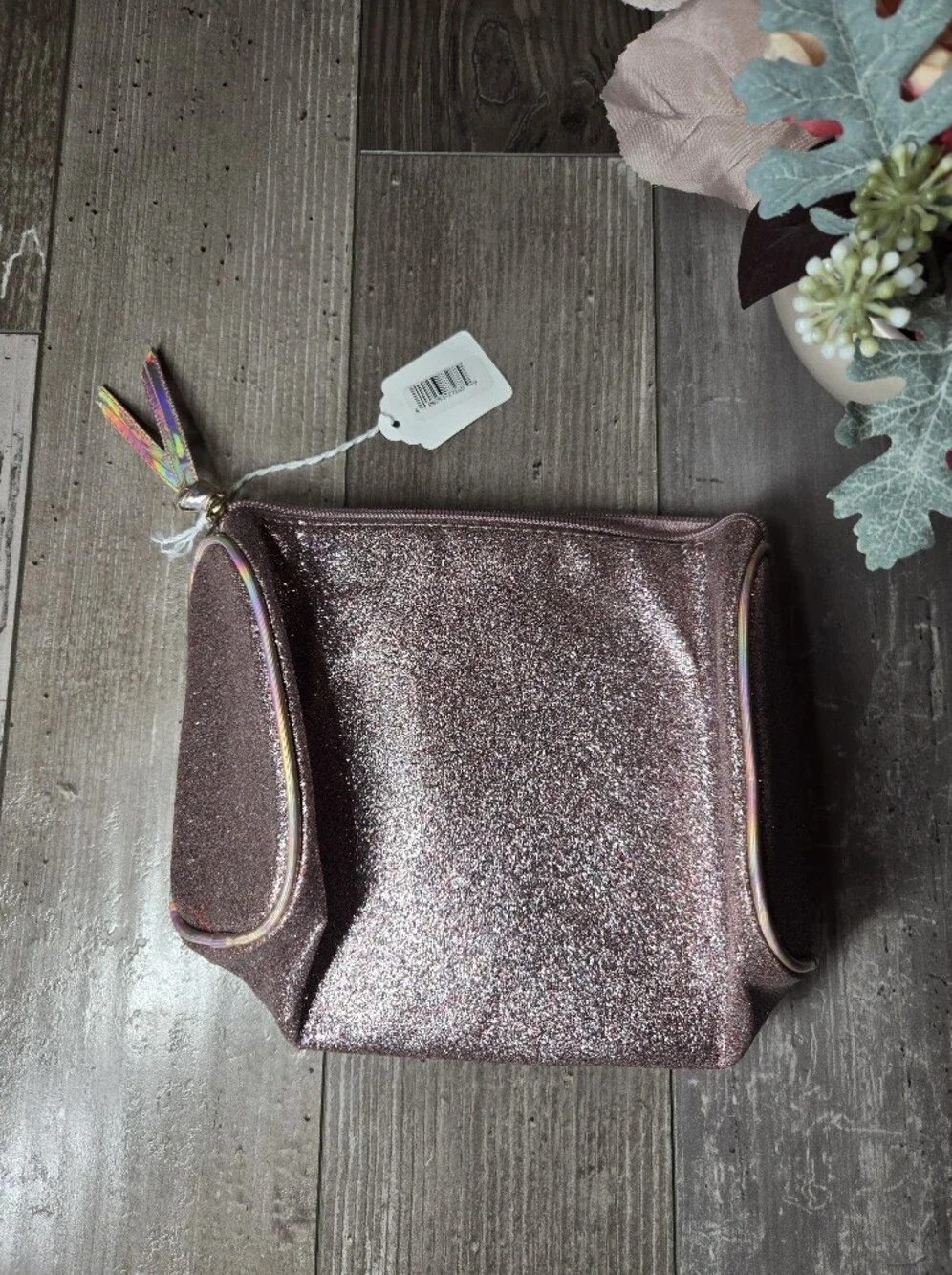 NWT Glitter Pink Cosmetic Makeup Bag – Rose Gold/Holographic